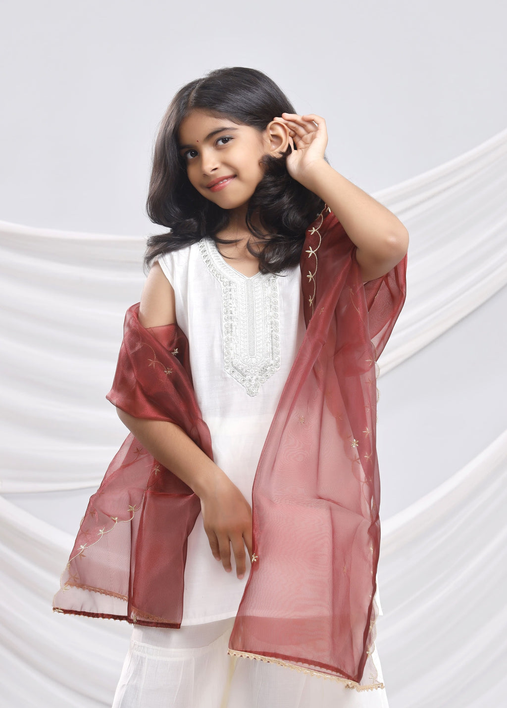 Misbis Girl's Sequence Work Kurta Sharara Dupatta Set