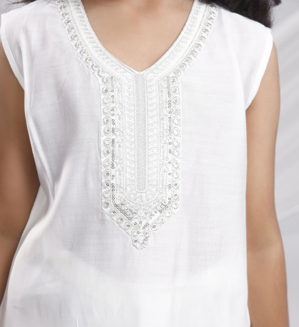 Misbis Girl's Sequence Work Kurta Sharara Dupatta Set