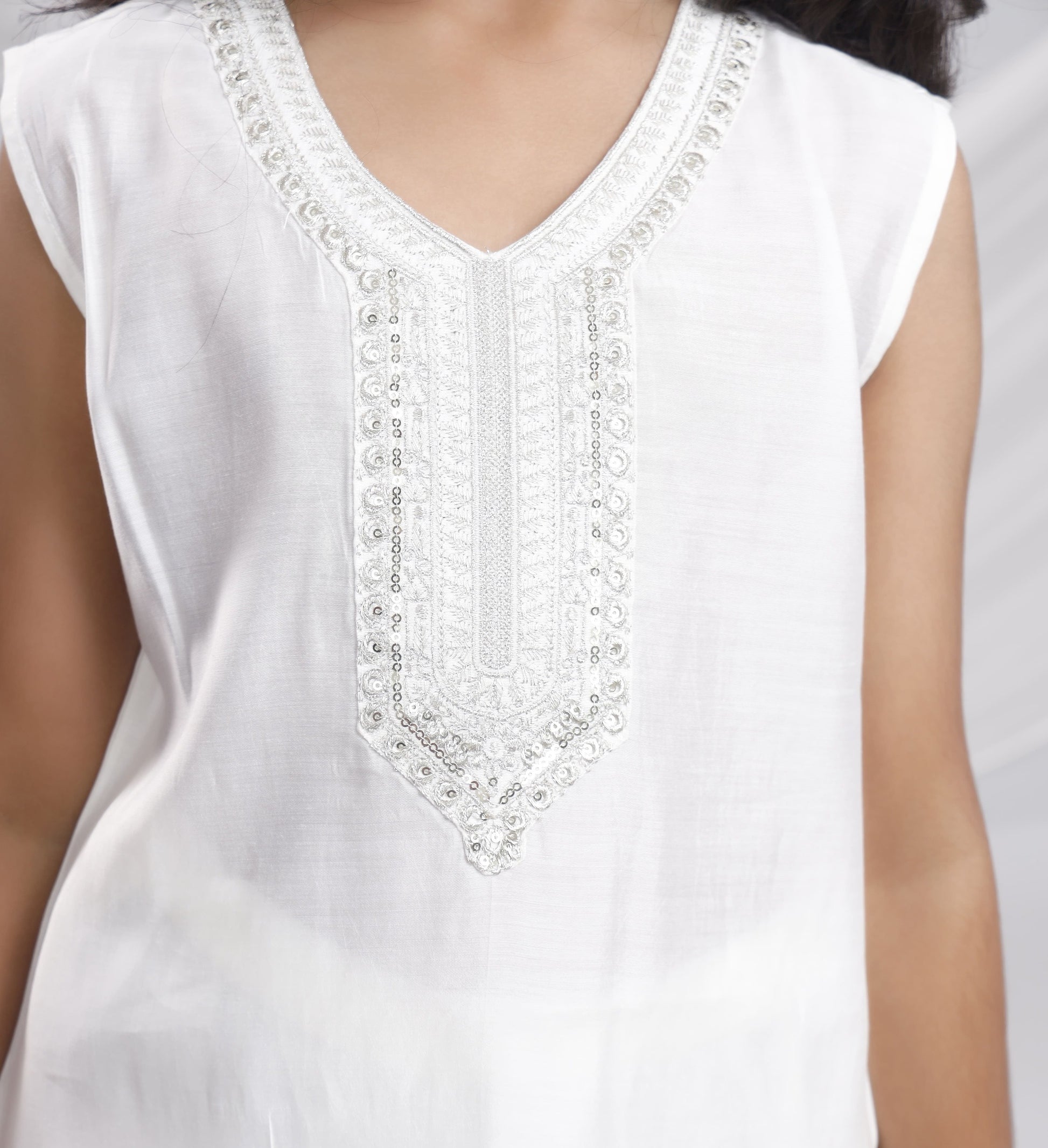 Misbis Girl's Sequence Work Kurta Sharara Dupatta Set