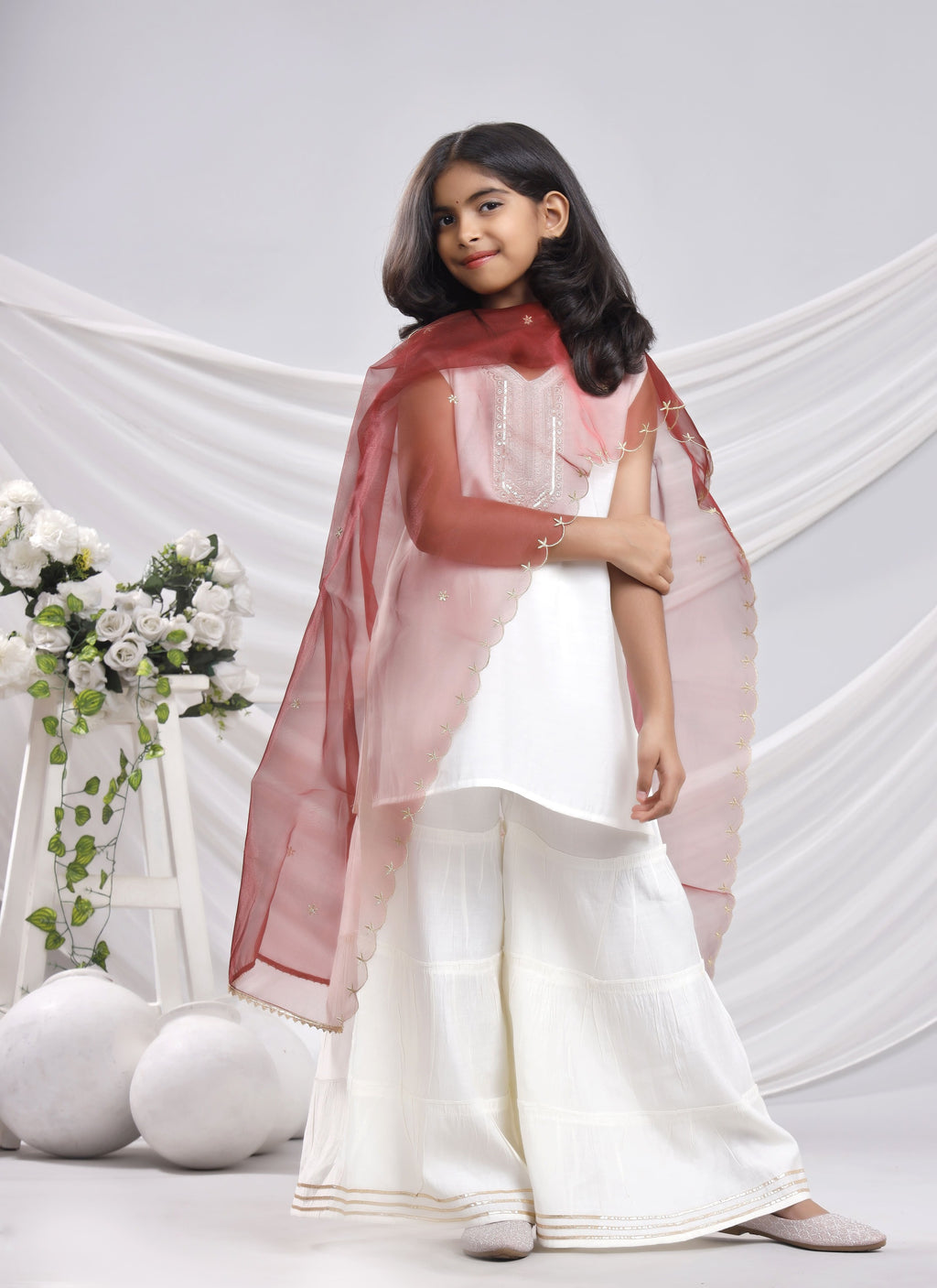 Misbis Girl's Sequence Work Kurta Sharara Dupatta Set