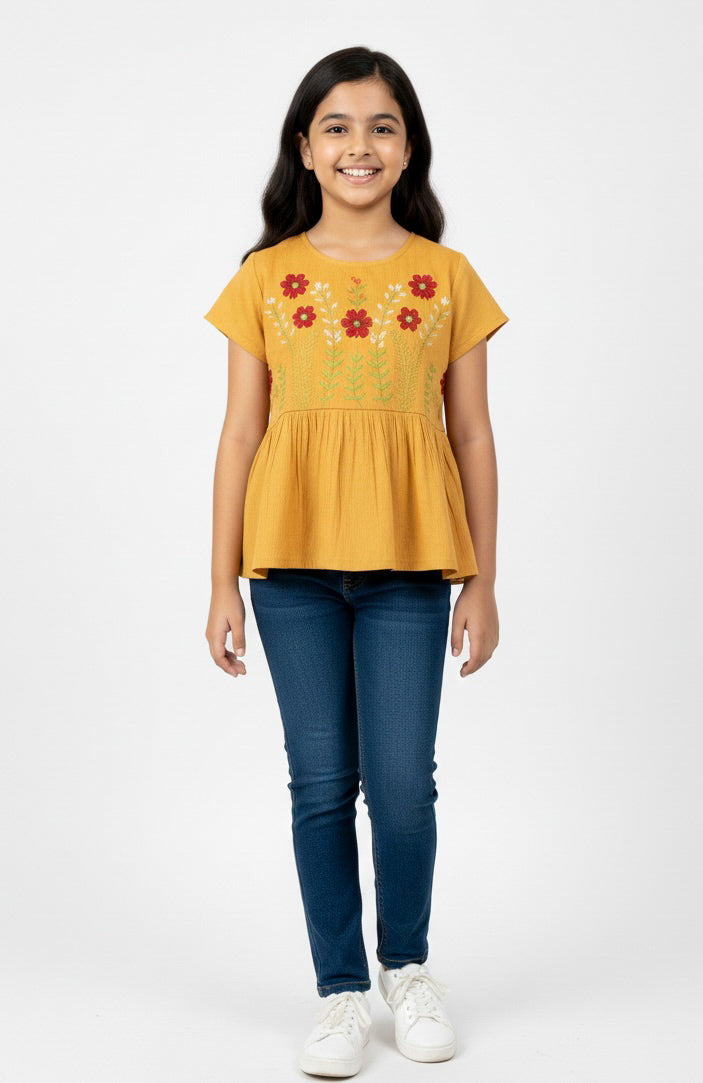 Misbis Girls Floral  Embroidery Short Kurti