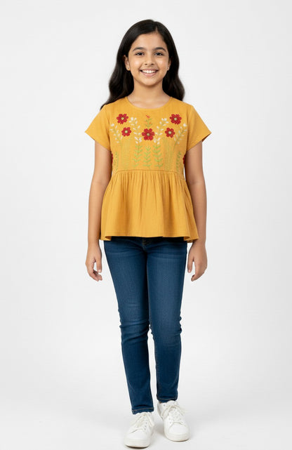 Misbis Girls Floral  Embroidery Short Kurti