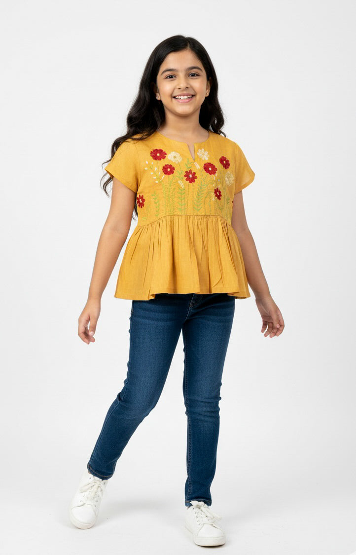 Misbis Girls Floral  Embroidery Short Kurti