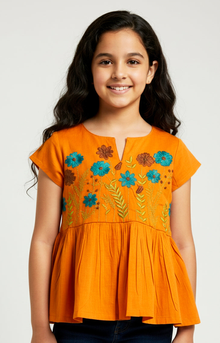 Misbis Girls Floral  Embroidery Short Kurti