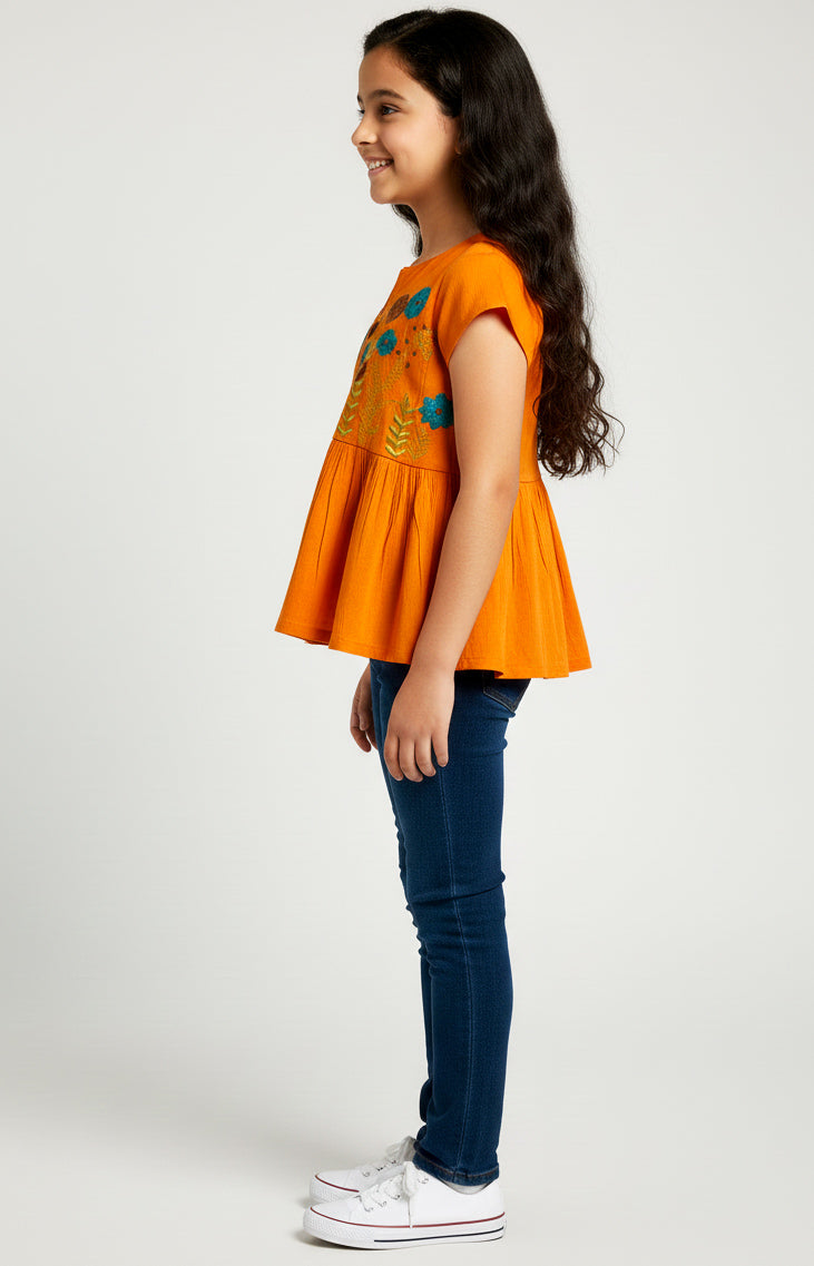 Misbis Girls Floral  Embroidery Short Kurti