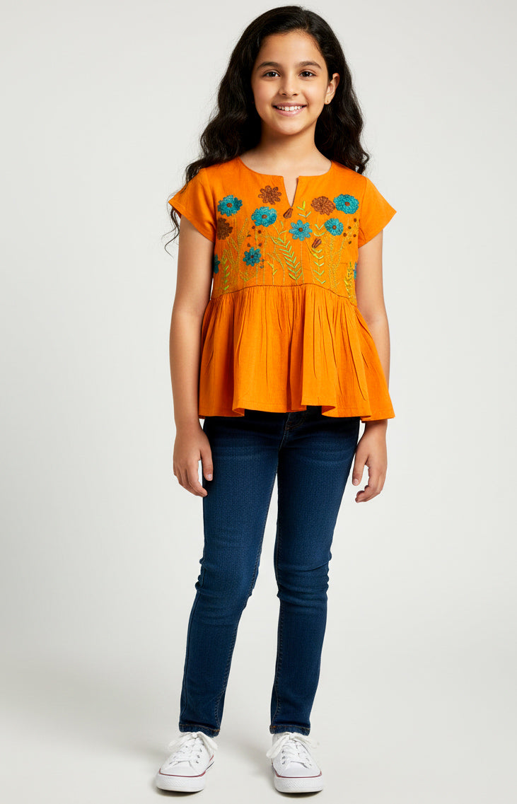 Misbis Girls Floral  Embroidery Short Kurti