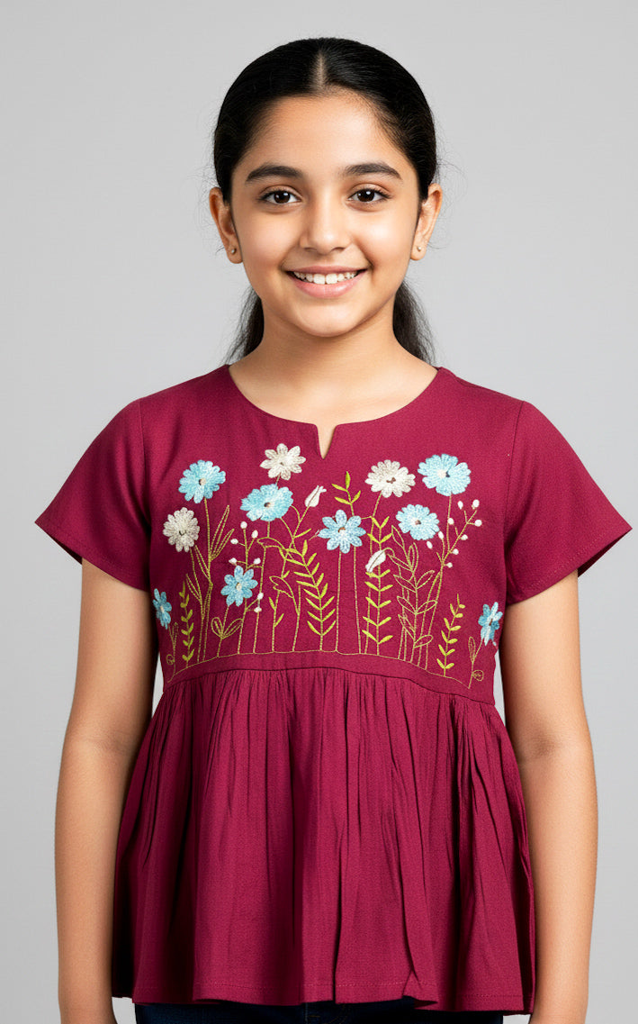 Misbis Girls Floral  Embroidery Short Kurti