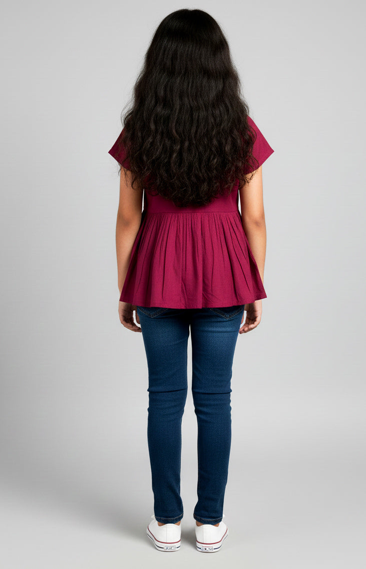 Misbis Girls Floral  Embroidery Short Kurti