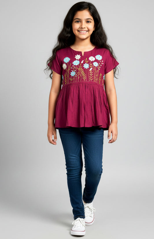 Misbis Girls Floral  Embroidery Short Kurti